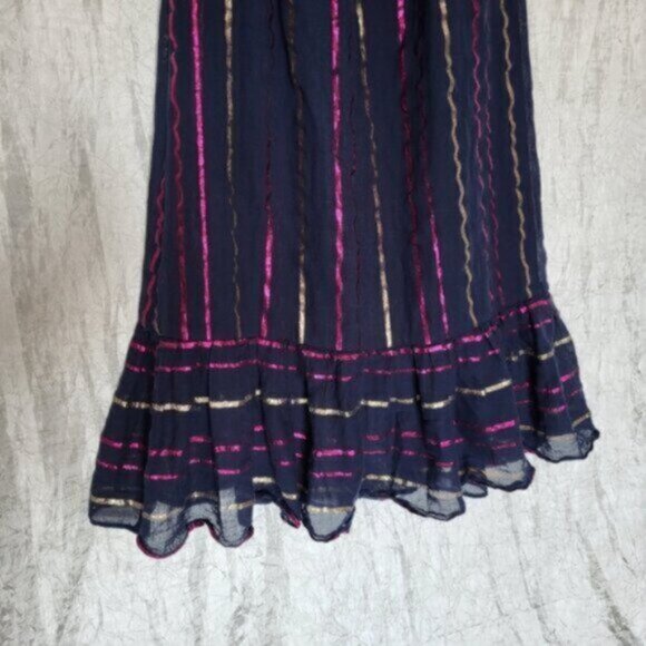 Maison Jules Blue Cotton metallic stripe Ruffe Maxi Dress Women’s XXS - Picture 7 of 12